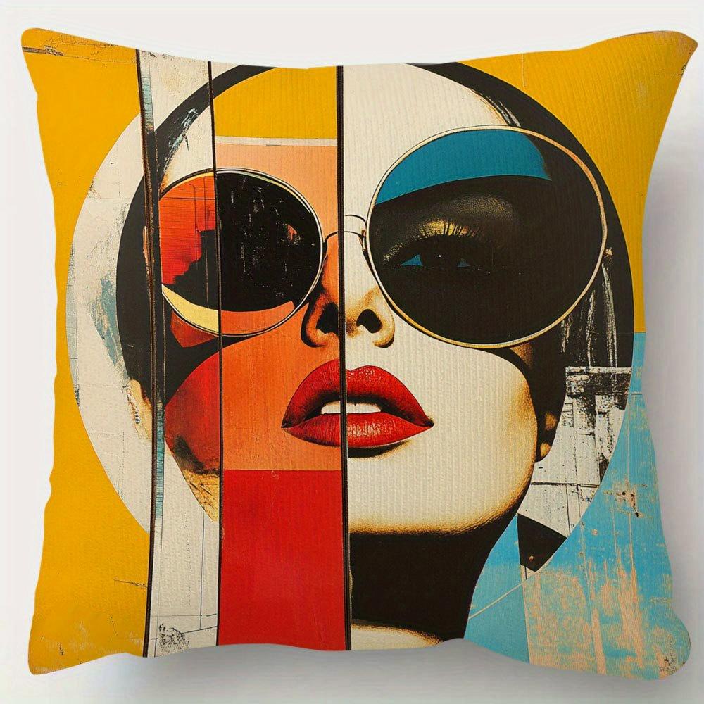 Abstract Pop Art Woman DoubleSided Cushion Cover Retro Fashion Girl with Sunglasses Decorative Pillowcase for Sofa Piece
