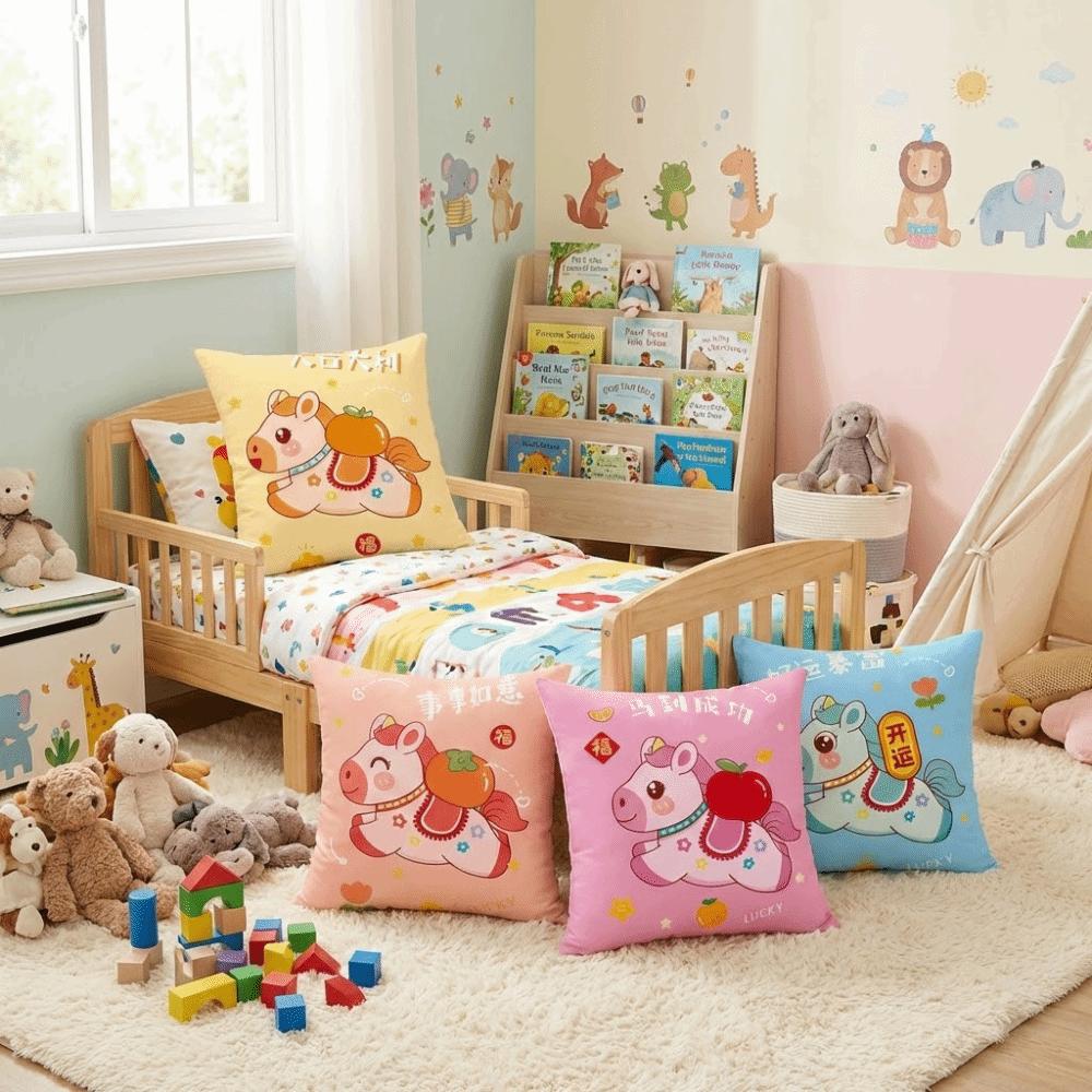 45*45cm Horse Year Cushion Cover Double Sided Soft Cute Horse Pillow Cover Cartoon Waterable Decorative Pillowcase Holiday Decor