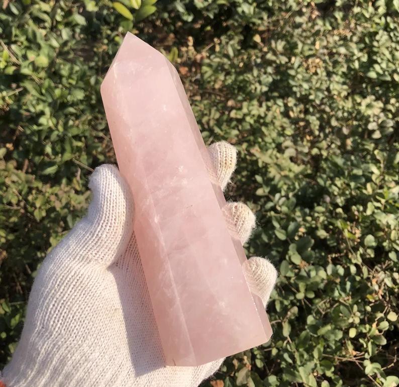 Natural Carved Pink Quartz Rose Crystal Point for Reiki Healing
