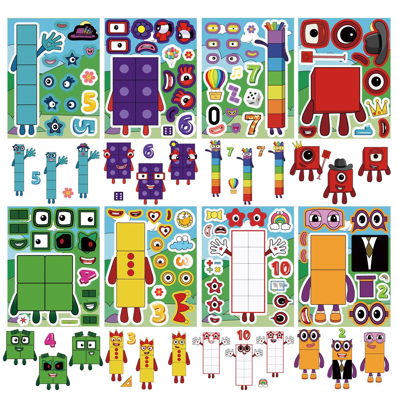 

8 шт. наклеек-пазлов с цифрами, милые мультяшные наклейки «Сделай лицо» для ноутбука, скутера, креативные виниловые арт-наклейки 8PCS/PACK