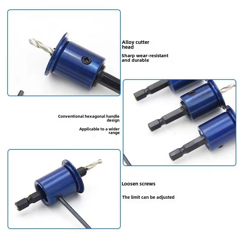 Hexagonal Handle Blue Limited Countersink Drill Bit for Woodworking and Screw Installation.
