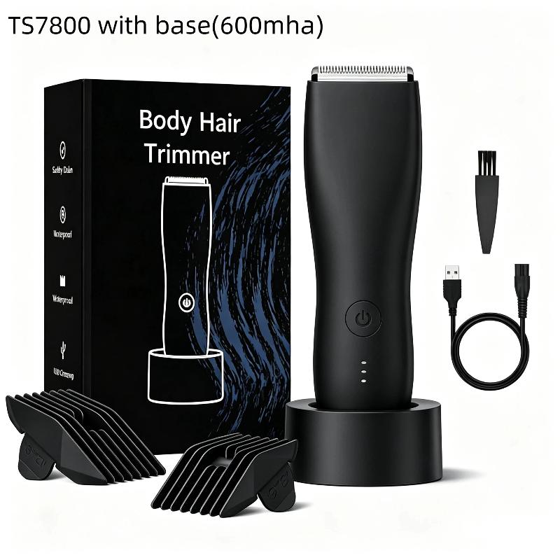 Waterproof Electric Body Hair Trimmer With Rechargeable Base Adjustable Guide Combs For Men Daily Personal Grooming At Home