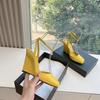 Fashion 2025 Unique Design Square-Toed Patent Leather High-Heeled Chunk-Heeled Women'S Shoes Wedge Heel Fish-Mouth Sandals
