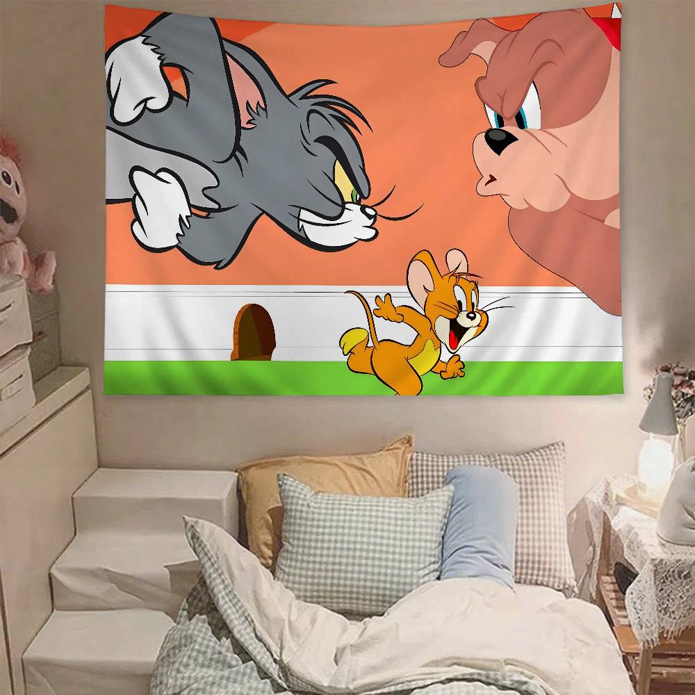 

Cute TTom And Jerry Tapestry Wall Hanging Tapestry Art Deco Blanket Curtain Hanging At Home Bedroom Living Room Decor 74x94cm(29x37in)