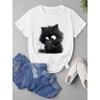 European sizes Cute Cartoon Cat Design for Phone Lovers, Featuring a Printed Round-Neck Short-Sleeve T-Shirt, Perfect for Women'S Wear