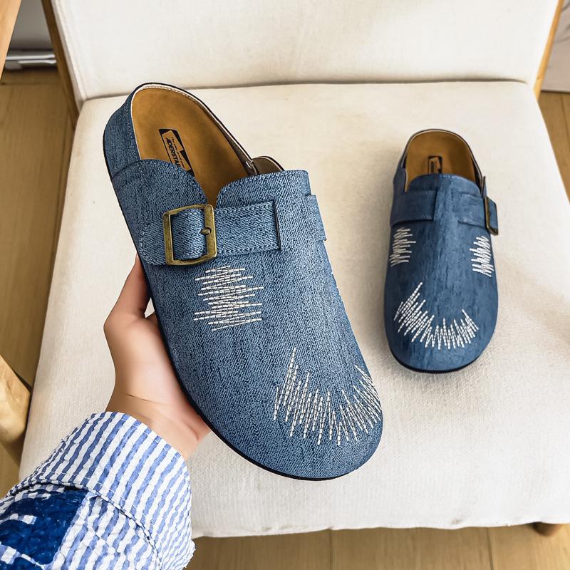 

Мода 2025 Мужские летние шлепанцы Деним Повседневные Пробковые шлепанцы Мужские Мюли Оригинальный дизайнер Полуботинки для мужчин zapatos para hombre 39