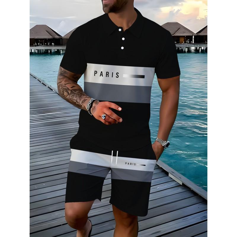 Mens Casual Loose Fit Polo Shirt With 3D Digital Print Short Sleeve Asymmetrical Design Wear