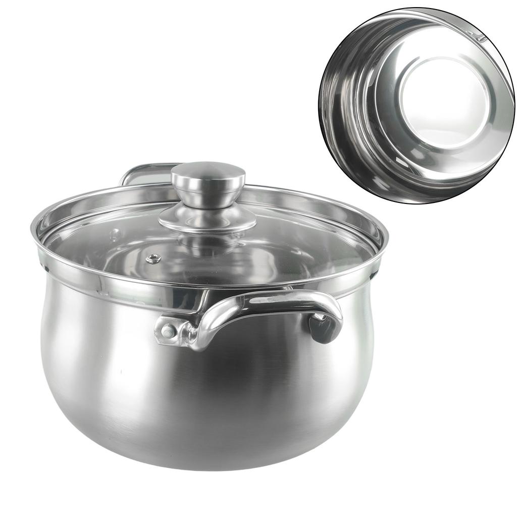 Cooking Pots Soup Pot Stockpot 1 Set 24x13.7cm Cookware Stainless Steel With Glass Lid Kitchen Accessories Portable Useful