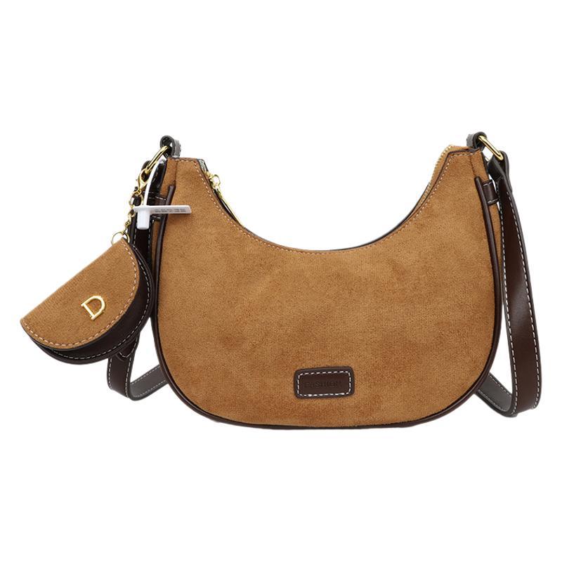 Frosted leather commuter bag women's 2025 new retro Maillard crescent bag versatile shoulder messenger bag