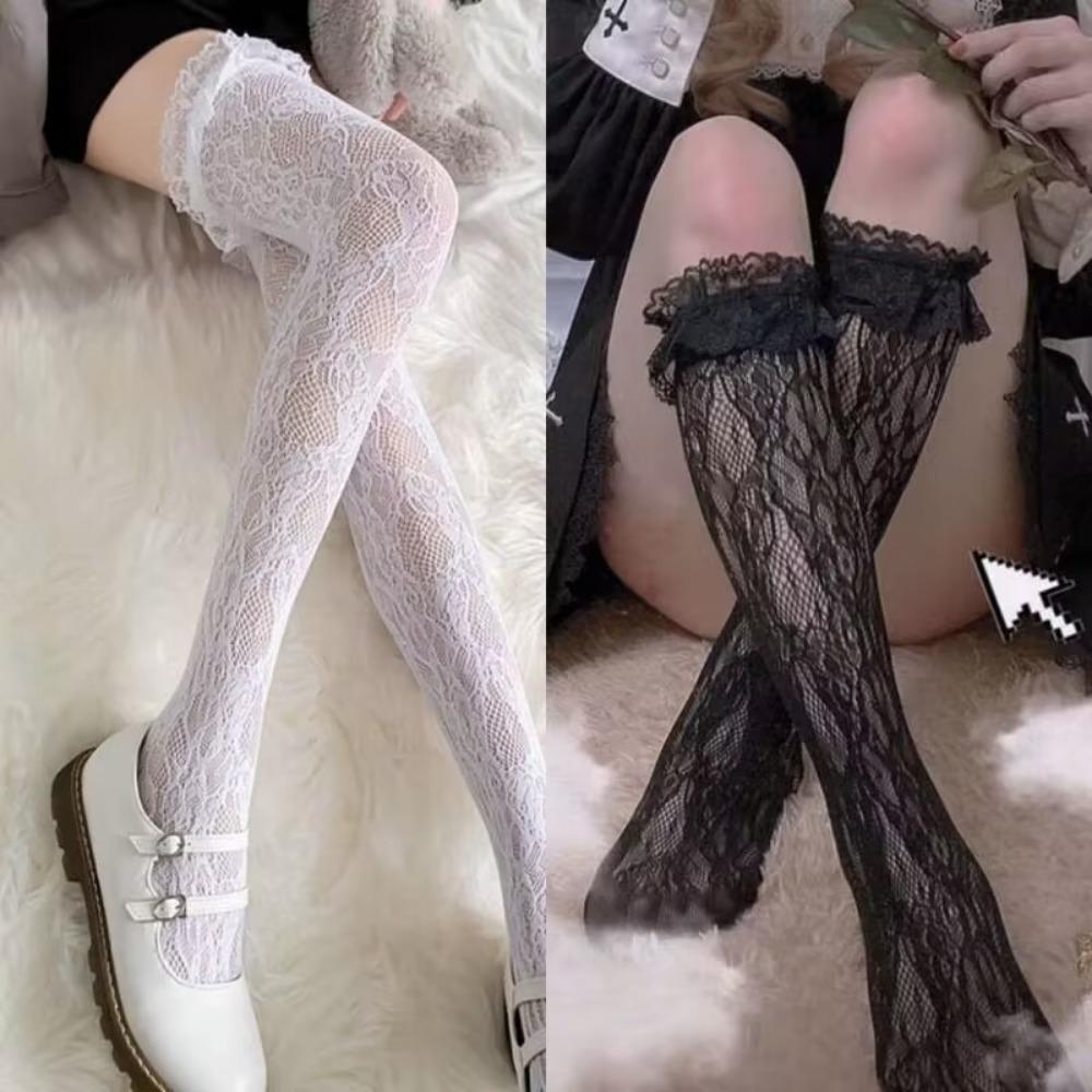 White Lace Lolita Lolita Calf Socks Women's Mid Tube Socks Jk Long Tube Lace Japanese Stockings