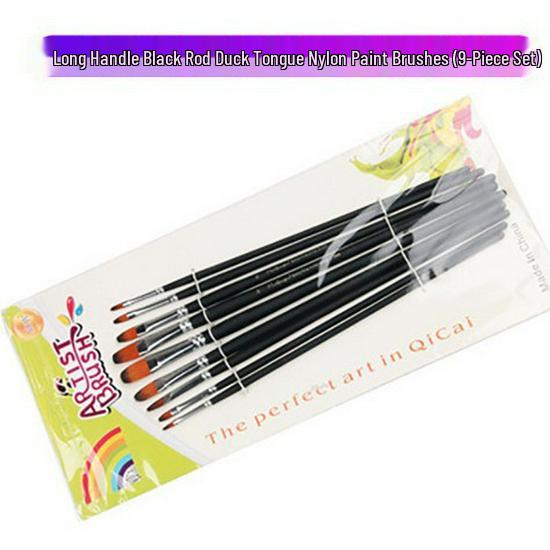 Foreign Trade Nylon Painting Brush Set - 10 Pieces, Red & Blue Handles, Flat Gouache & Oil Brushes