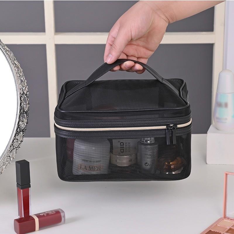 Travel Makeup Bag With Mesh Organizer For Cosmetics And Toiletries In Polyester Fabric
