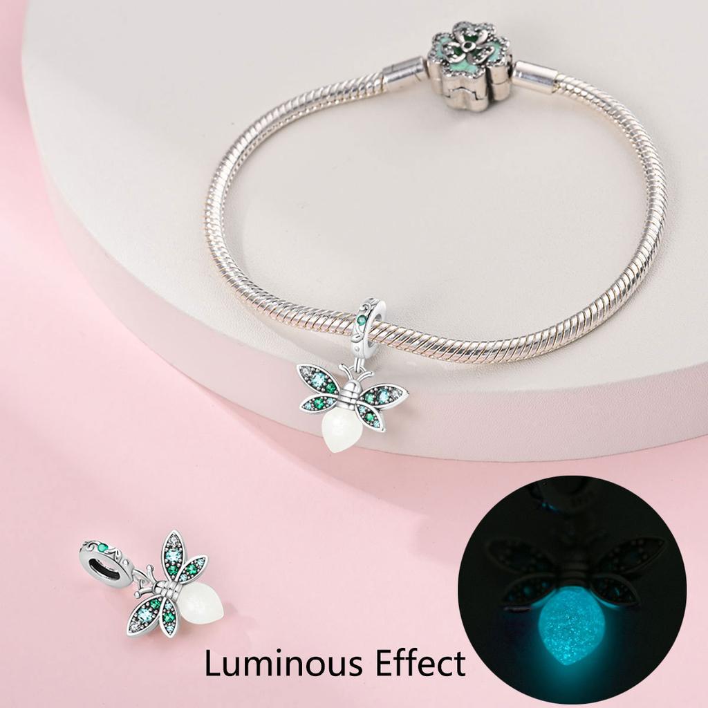 S925 Silver Glow In The Dark Butterfly Deer And Firefly Pendant Beaded Bracelet Necklace DIY Jewelry Making Kit