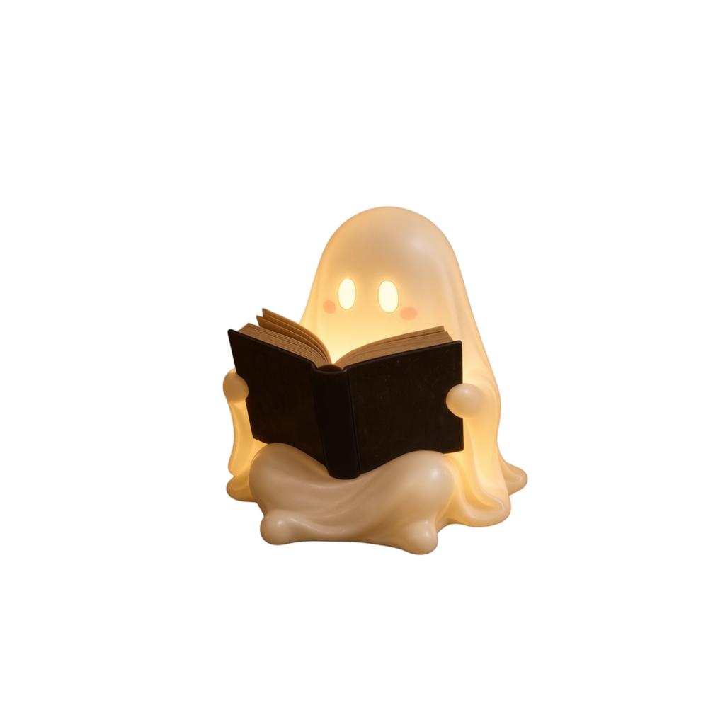 15cm Niedliche Geisterfigur liest ein Buch Halloween-Dekoration Geistergeschichte Buch-Ornament für saisonale Heimdekoration