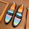 Fashion Men's Pointed Dazzling Colorful Rivet Loafter Leather Casual Shoes Male Formal Wedding Dress Homecoming Zapatos Hombre
