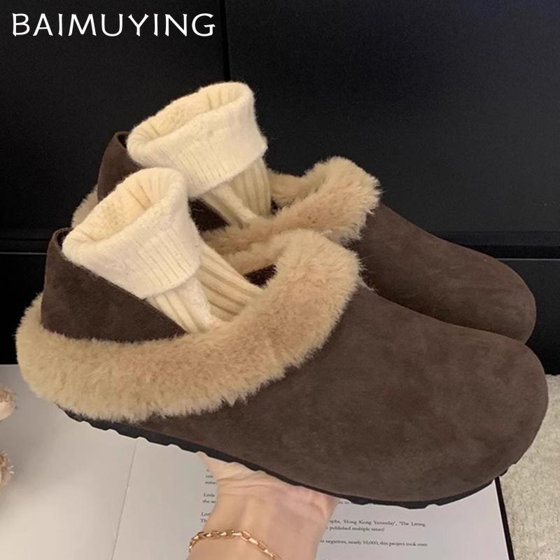 Fur Women Cotton Slippers Winter Fashion Mules Shoes Cozy Casual Slingback Shoes Woman 2025 Trend Brand Warm Mujer Snow Botas