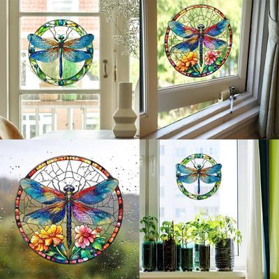 Libellule Peinte Balcon Fenêtre en Verre Embellissement et Décoration de la Maison Autocollant de Fenêtre Électrostatique UV