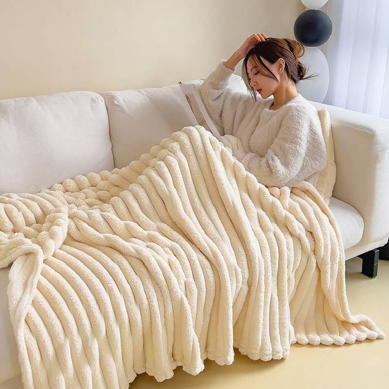 Office Nap Blanket With Solid Color Striped Design For Spring Autumn Relaxation