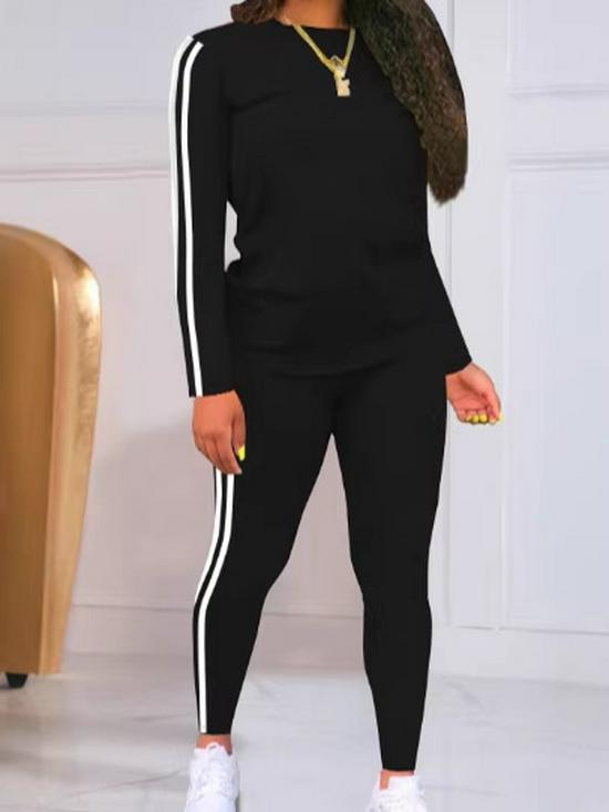 Solid Color Autumn Winter Ribbed Fashion Sportswear Set: European-American Casual Bestseller