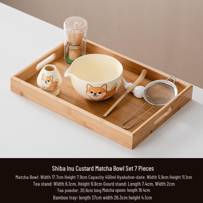 Japanese Song Dynasty Matcha Tea Ceremony Set: Ceramic Bowl, Cup, Bamboo Whisk, and Brush
