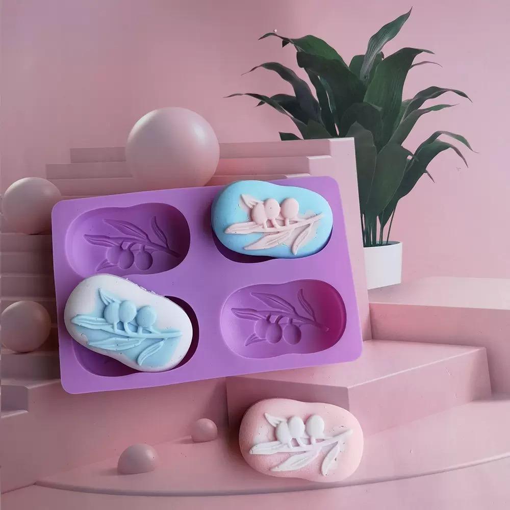 4 Cavities Oval Olive Tree Silicone Soap Mold DIY Soap Making Kits Handmade Cake Candle Mold Gifts Craft Supplies Home Decor