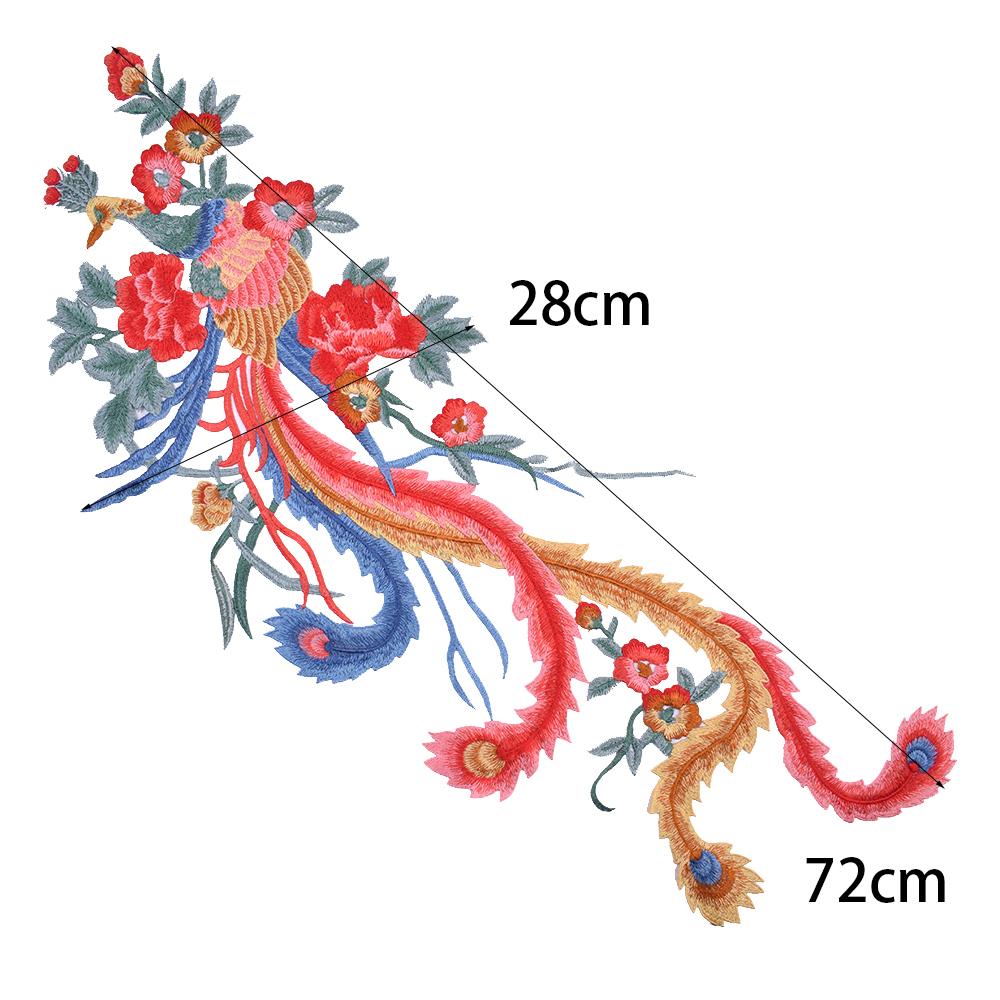 1Pcs Colorful Phoenix Bird Applique Embroidery Patch Applique DIY Lace Fabric Clothing Accessory 72*38cm