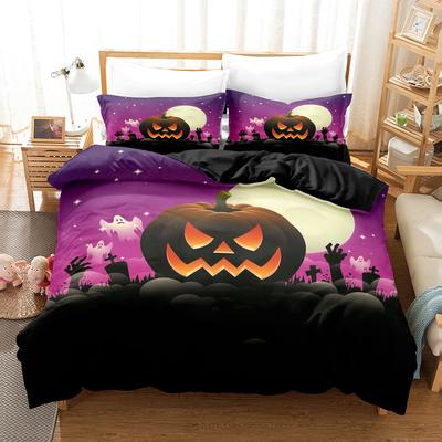 Zestaw pościeli na Halloween Miękki poliester Kreskówkowy 3D Pokrowiec na kołdrę do dekoracji pokoju Rozmiar pojedynczy Twin Queen Zestaw pokrowca na kołdrę z dynią i duchem