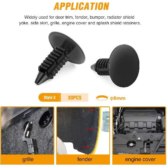 GOOACC GRC-18 100 Stück 7mm 8mm 10mm Nylon-Druckspreiznieten Ersatzkit, Stoßfängerbefestigung Nietenclips GM 21030249 Ford N807389S