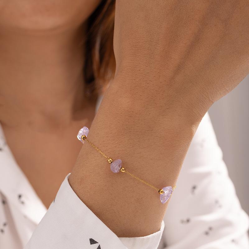 

316L Stainless Steel Multicolour Stone Necklaces Bracelets Foxanry Trendy Simple Waterproof Party Jewelry Gifts EL0064 фіолетовий