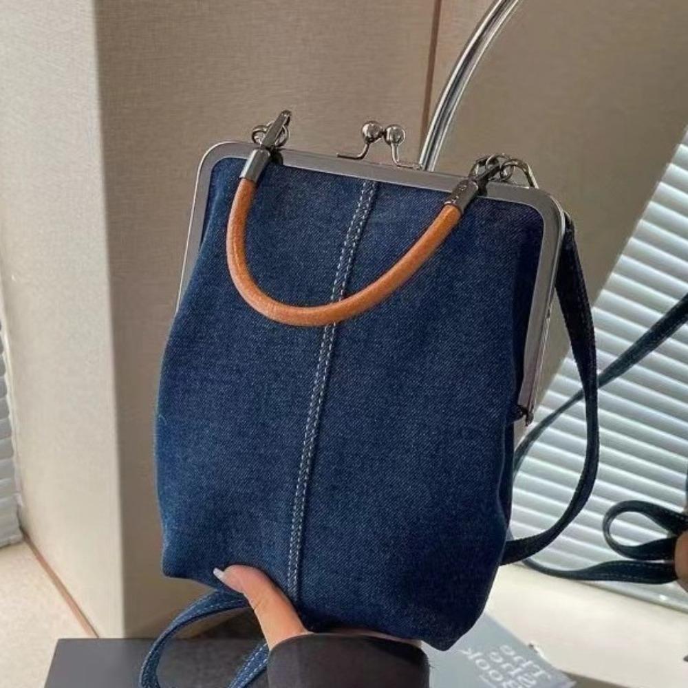 Portable Vintage Style Women Handbag Versatile Navy Blue Designer Shoulder Bag Lady‘s Denim Purses Fashionable Crossbody Bags