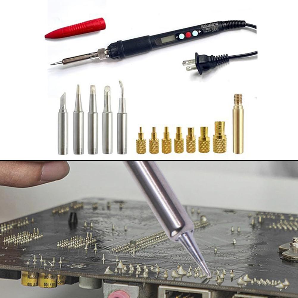 60W Soldering Iron with Rubber Handle and Digital Display with Hot Melt Installation Tool for Multiple Inserts