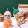 1 pièce Nouveau joli petit ours gobelet en plastique avec couvercle et paille, gobelet boisson froide ours en peluche, convient pour le café le cola et le lait