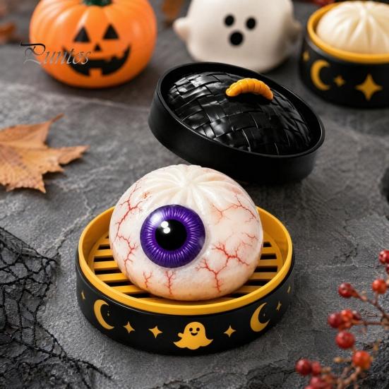 Spooky Halloween Decor Decompression Toy, with Glitter Squishy Dumpling Pumpkin/Eyeball/Ghost Shape, Funny Expression Toys Stress Relief Sensory