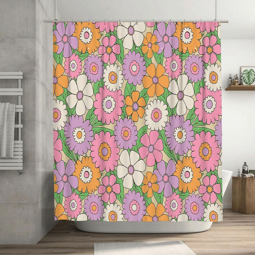 Floral Shower Curtain Botanical Flower Pattern Bathroom Decor Waterproof Fabric Vintage Nature Home Decor Artistic Washable Mode