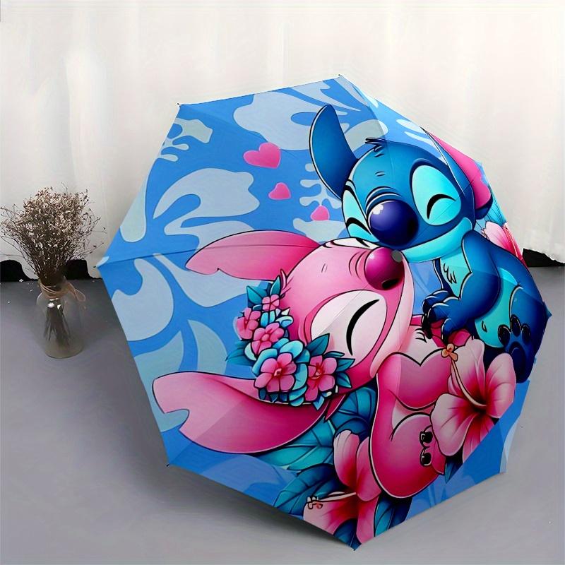 Stitch,Lilo Automatic Folding Umbrella Simple 8 Rib Design, Bright Cartoon Pattern, Durable Iron Frame, Suitable For Travel, Outdoor, Beac