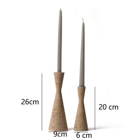 High-End Conical Travertine Candle Holder Handmade Natural Stone Candle Stand for Home Decoration Gift (Beige,D6*H20 CM)