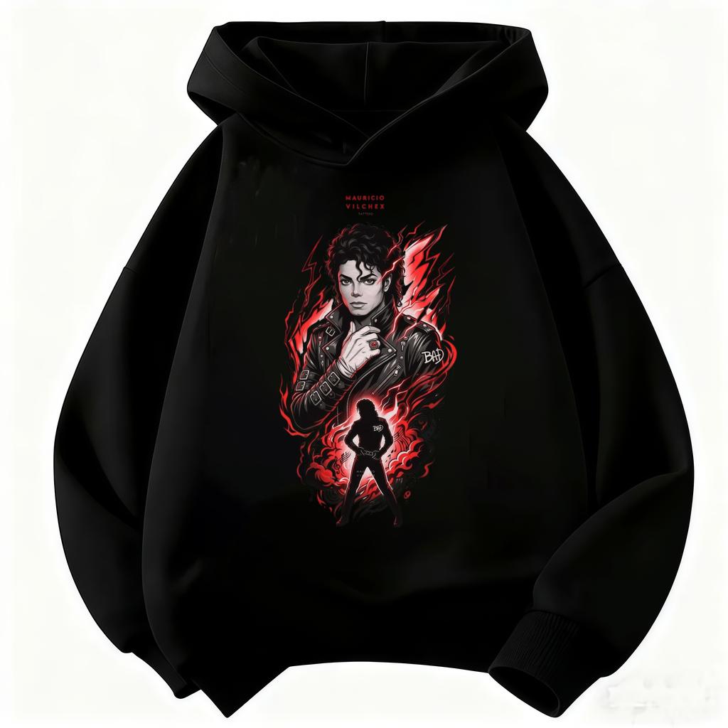 Retro-Style Pop Icon Graphic Sweatshirt for Boys and Girls Cool 2026 Kids Hoodie Michael Jackson Print Warm Autumn/Winter