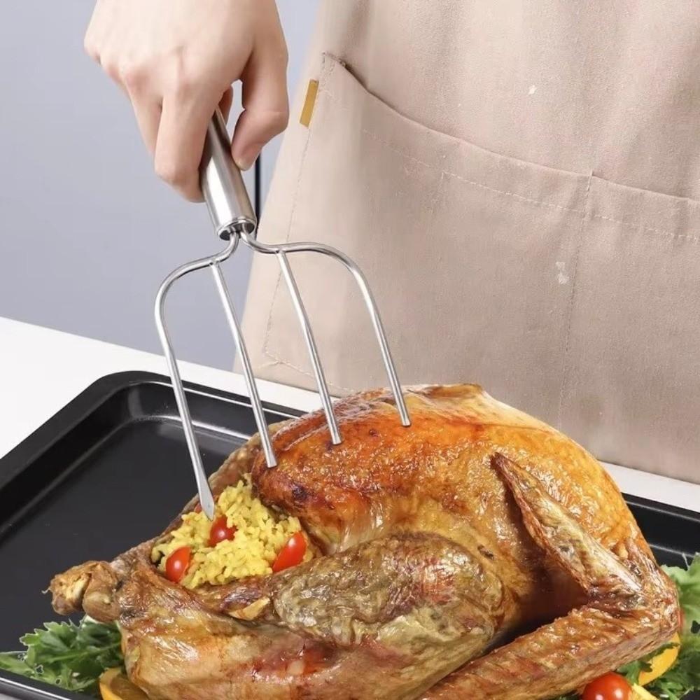 Čtyřzubá vidlička na grilování Tepelně odolná vidlička na gril BBQ Vidličky na zvedání krůty Venkovní grilování