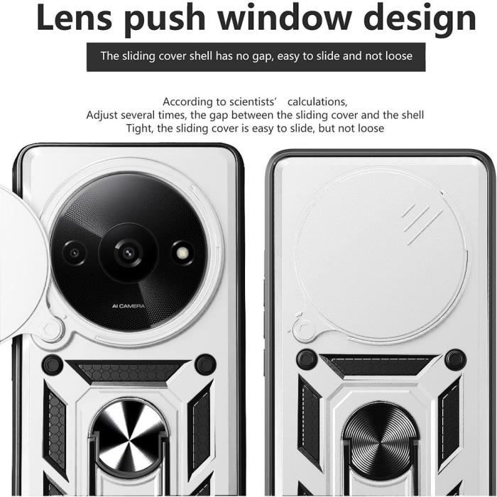 Skal för Xiaomi Redmi 14C - Hårt Stötsäkert med Stödring och Linsskydd - Silver