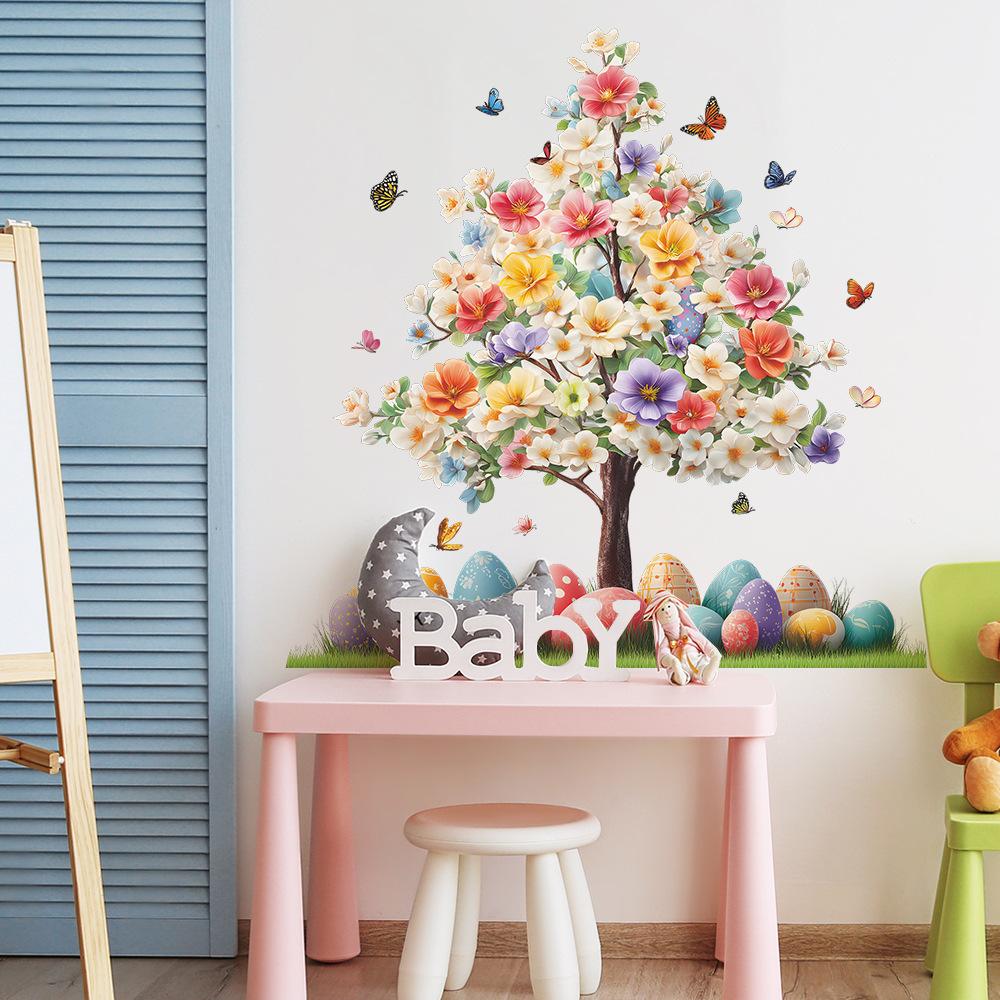 Flower Decorations, Tree Ornaments and Egg-shaped Wall Stickers for The Children's Room in The Living Room.