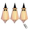 Lighted Floating Ghosts for Outdoor 3 Pcs Halloween Hanging Ghost Decoration, Spooky Large Mesh Garden Haunted House Accessories with Witch Hat Porch,