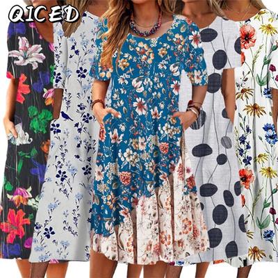 Women's Fashion Summer Spring O-Neck Short Sleeve Casual Dresses