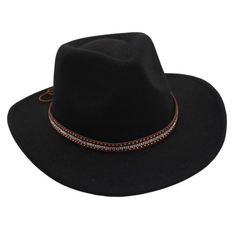 Wide Brim American Style Top Hat Western Cowboy Hat Jackson Jazz Hat Rivet Felt Hat Tibetan Style Woolen Hat Men And Women
