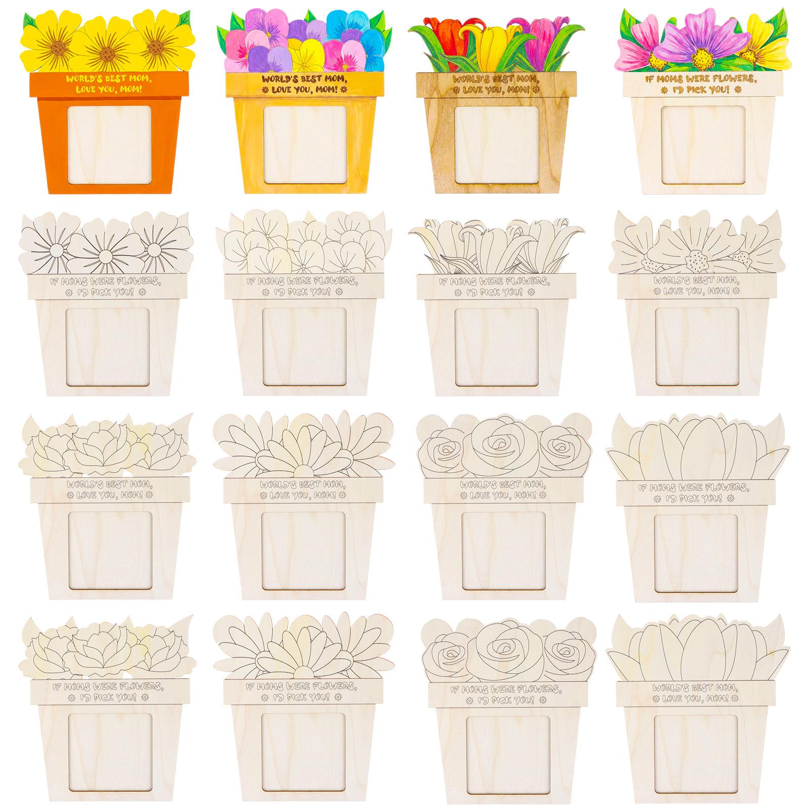 16 Pcs Mother S Day Coloring Picture Frames Diy Wooden Mothers Day Crafts Flower Frames Painting Blank Craft Gifts For Mother S коричневый