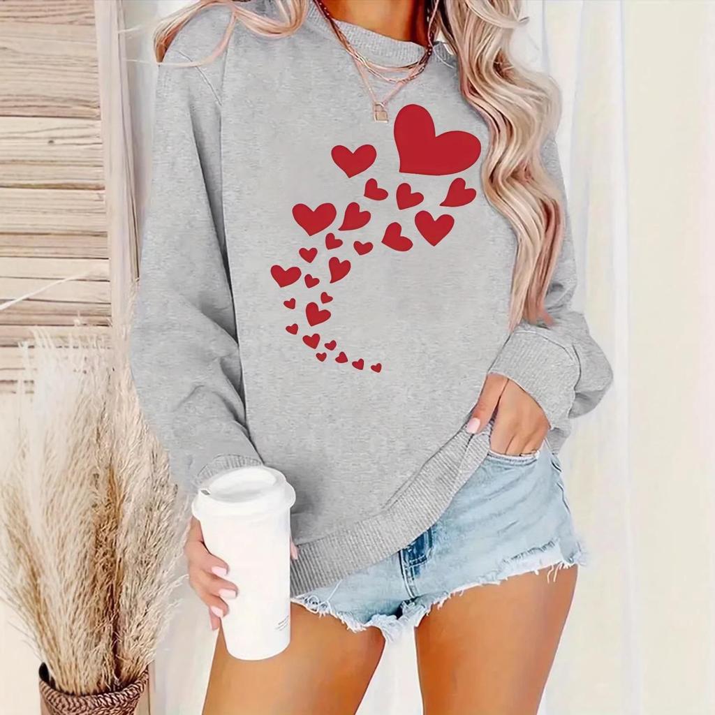 Women's Casual Red Heart Hoodie - Autumn/Winter Collection