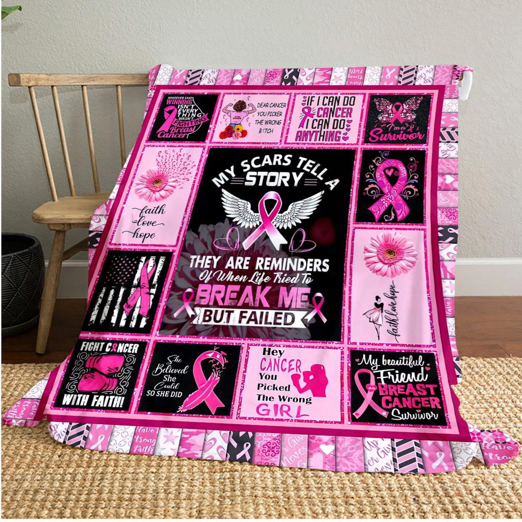 1PC Breast Cancer Awareness Pink Ribbon Throw Blanket Soft Comfortable All Seasons Perfect Sofa Office Travel Home Gift Idea