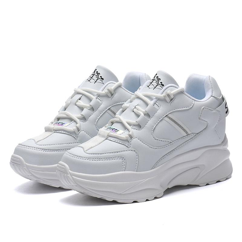 Fashion Fashion White Sneakers Women's High Platform Casual Shoes Height Increasi Leathe Shoes Thick Sole Trainers Tennis Sports Black
