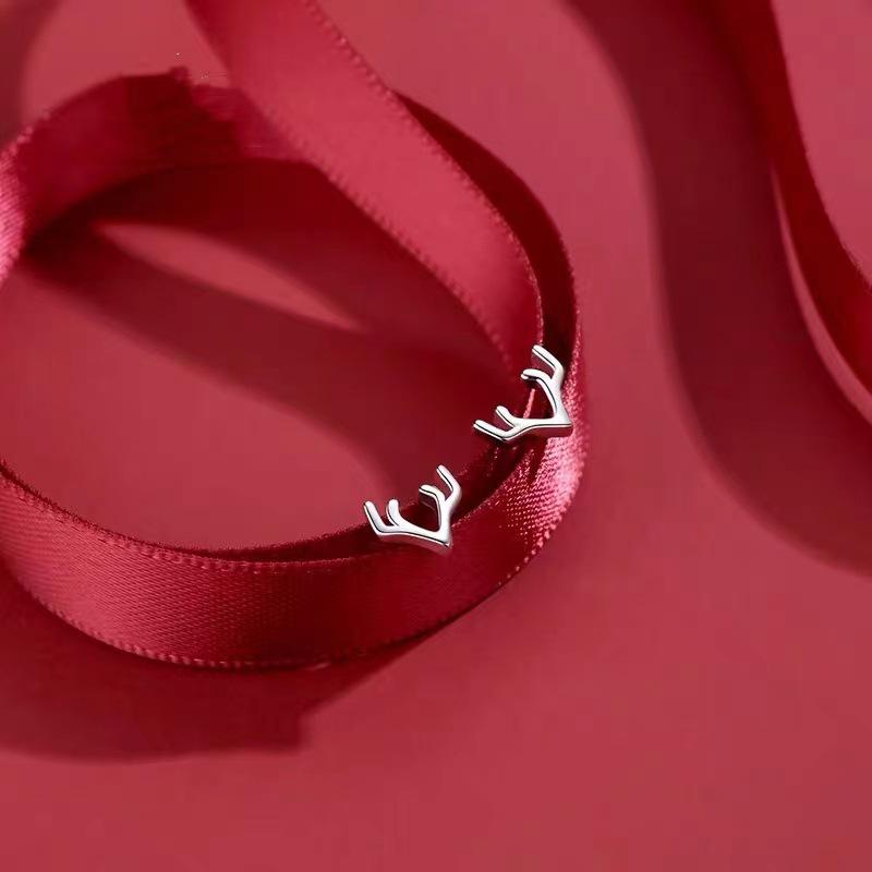 Sterling Silver S925 Antler Stud Earrings for Women - Cute Mini Deer Christmas 2024