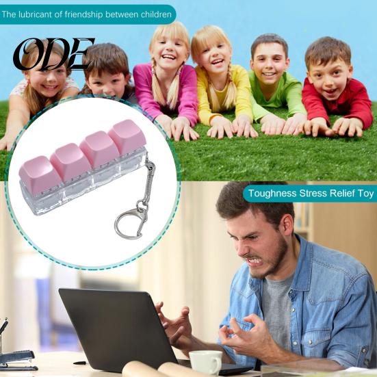 Fidget Keyboard Toy Mechanical Keychain Stress Anxiety Relief Portable Travel Quiet Kids Adults 4 Keys Clicking Sensory Keycap