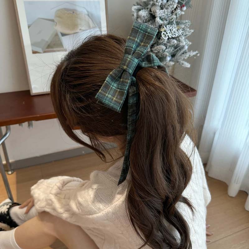 Elegant Plaid Ribbon Bow Hairpins Women Girls Hair Clips Claw Barrettes Accessories Hairclip Headdress Headwear Ornament
